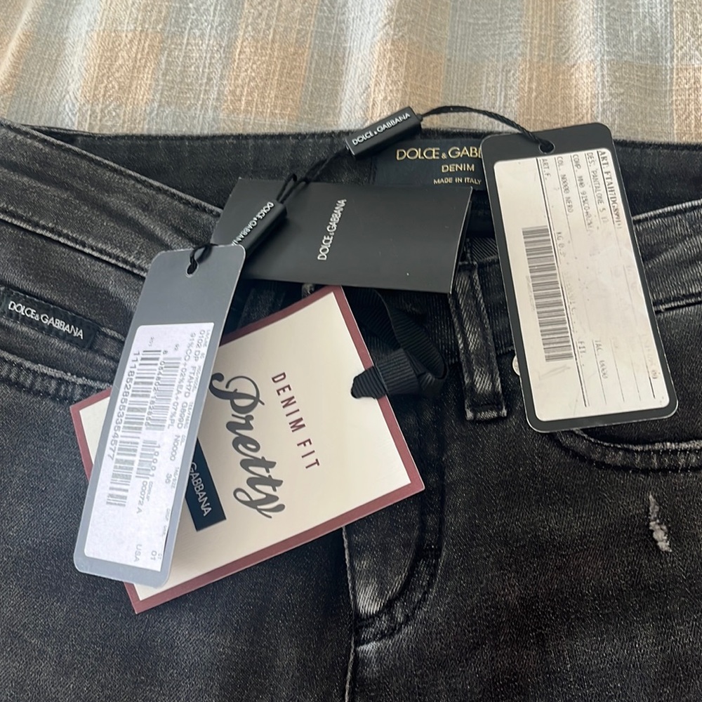 sale NWT Dolce Gabbana black Audrey Ripped Jeans with detail - tags on!
